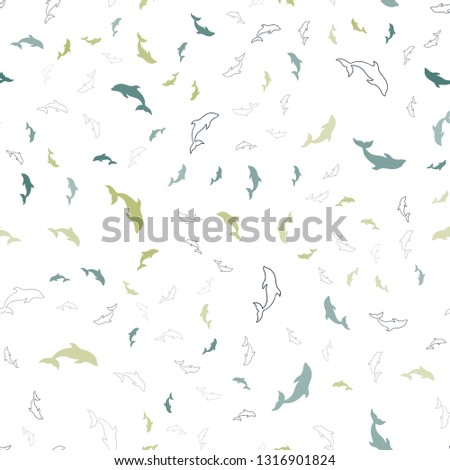 Light Blue, Yellow vector seamless pattern with sea dolphins. Isolated sea dolphins on white background. Template for natural magazines.