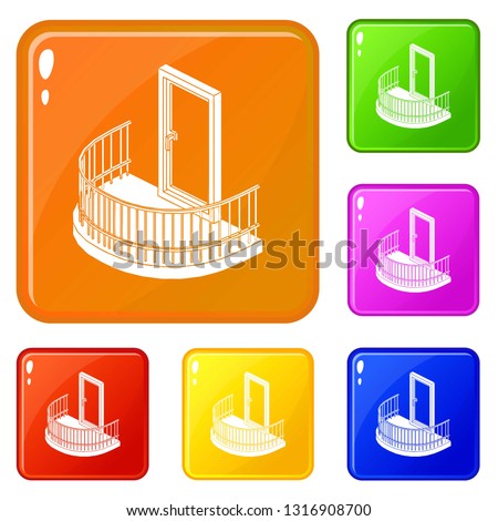 Balcony door icons set collection vector 6 color isolated on white background