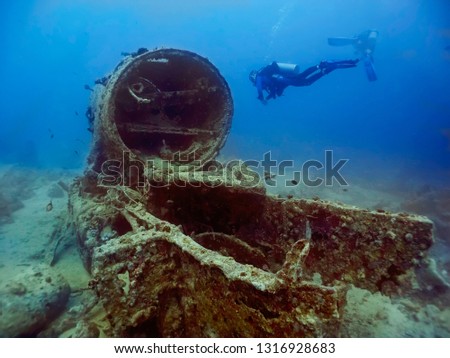 S.S. Thistlegorm Wreck, sunk on 5 October 1941 in the Red Sea and is now a well known dive site. Royalty-Free Stock Photo #1316928683