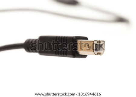 USB type B connector isolated on white background, close up view