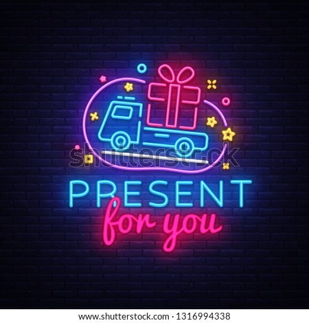 Prizes for you neon sign vector. Gift Design template neon sign, light banner, neon signboard, nightly bright advertising, light inscription. Vector illustration