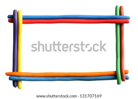 Picture frame made from color plasticine isolated on white background. Clipping path is included