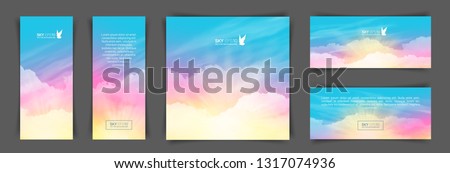 Set of different backgrounds with realistic pink-blue sky and cumulus clouds. The image can be used to design a banner, flyer and postcard.
