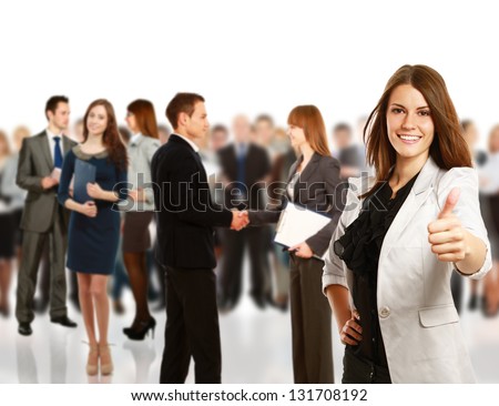 young business woman show ok, business team. Royalty-Free Stock Photo #131708192