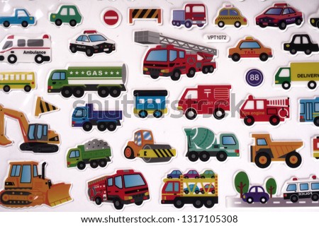 Transport icons set of stickers, colorful motor vehicles in a variety of colors shapes and sizes.