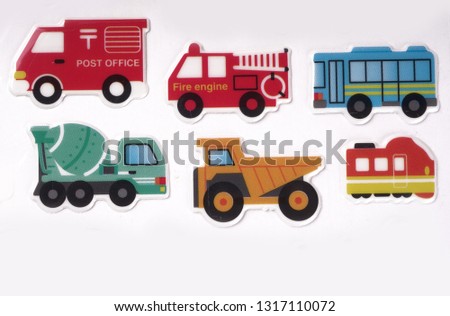 Transport icons set stickers, colorful motor vehicles in a variety of colors shapes and sizes.