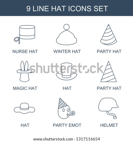 hat icons. Trendy 9 hat icons. Contain icons such as nurse hat, winter party magic party emot, helmet. icon for web and mobile.