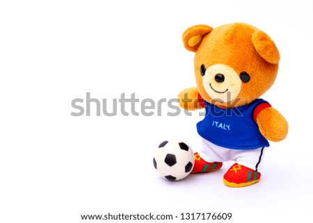 Teddy bear athlete Italy player with ball isolated on white background.