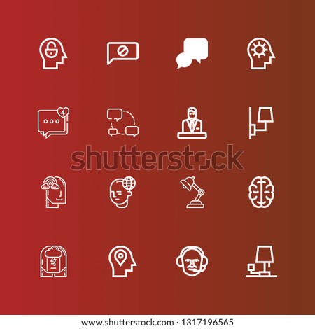 Editable 16 think icons for web and mobile. Set of think included icons line Lamp, Commentator, Mind, Brainstorm, Brain, Imagination, Chat, Comment, Idea on red