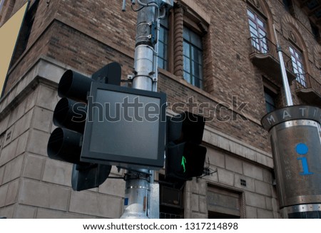 Black blank copyspace monitor on traffic light  pole in Melbourne city Australia