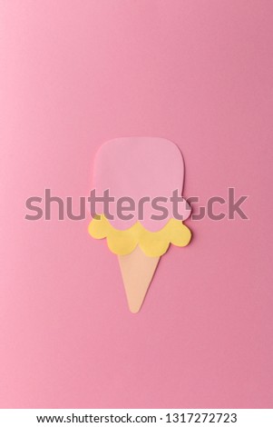 ice cream from a paper on a pink background, free space