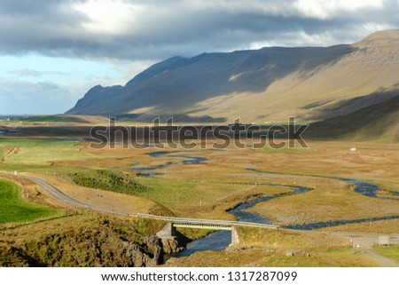 Beautiful autumn view across the very fertile valley Vatnsdal in the northen part of Iceland