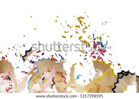 Colorful pencil shavings in white background 