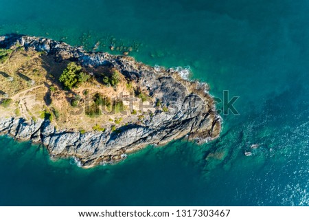 Top view landscape of Beautiful tropical sea with Sea coast view in summer season image by Aerial view drone shot, high angle view.