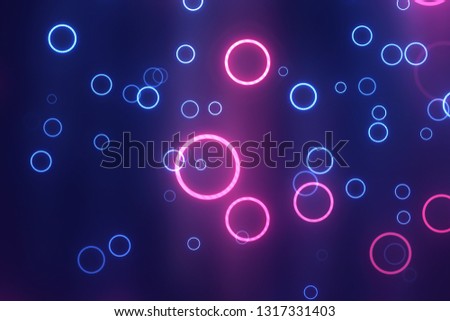 Abstract blue and pink neon circles. Glowing background. Sci fi conceptual design. Website header, banner, cover template.