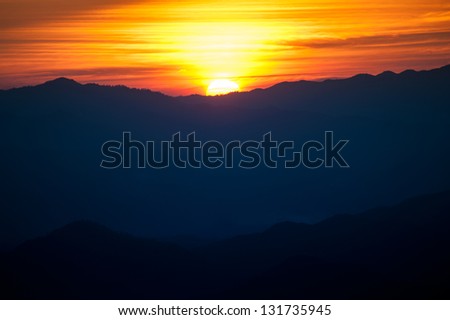 Sunset behind the mountain, thailand
