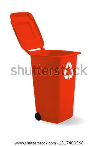 Red bin, hazardous waste garbage isolated on white background with clipping path.