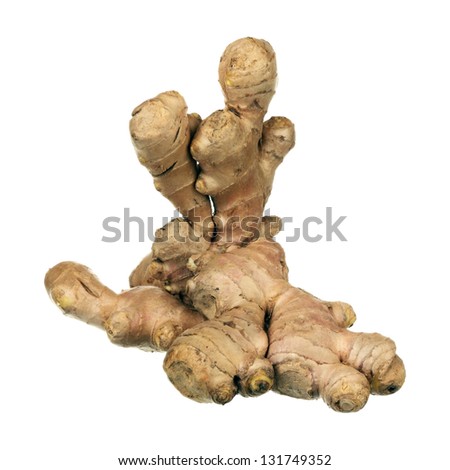 Composition of ginger root isolated on white background