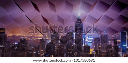 Hong Kong at night. Double exposure futuristic concept photo