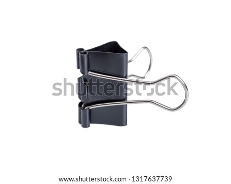 Image of black steel paper clip isolated on white background