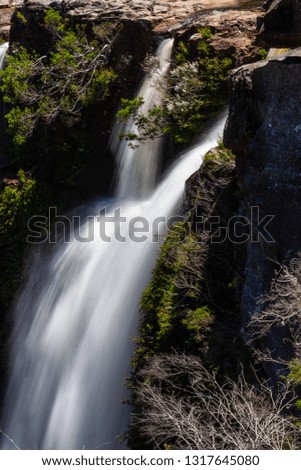 Smooth water flow in rainforest waterfall