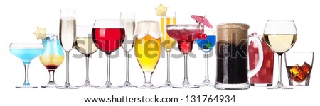 different images of alcohol isolated on a white background