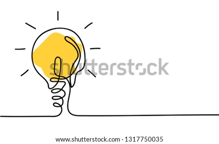 Continuous line drawing. Light bulb of a yellow business ideas concept. Vector illustrations
 Royalty-Free Stock Photo #1317750035