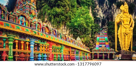 Beautiful view of colorful stairs of Batu caves, Kuala Lumpur, Malaysia. Panorama Royalty-Free Stock Photo #1317796097