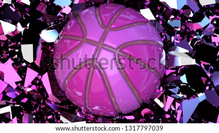 Pink-Purple Basketball ball on cracked wall. 3D illustration. 3D high quality rendering