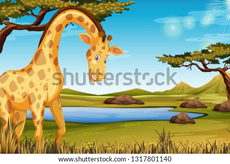 happy giraffe in nature scenes illustration