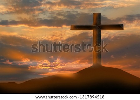 Crosses, crucifixion, Jesus Christ, Light Beliefs, Crosses on the Mountain, Background of Sunset