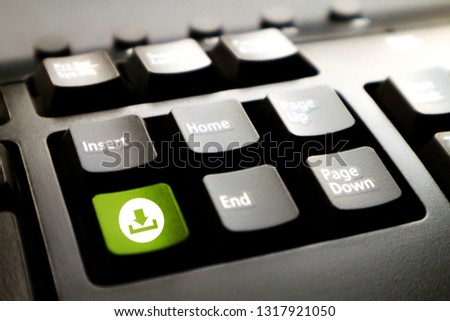 Green Download button on Keyboard, PC Keyboard.Selective focus Download Button.Download concept                               