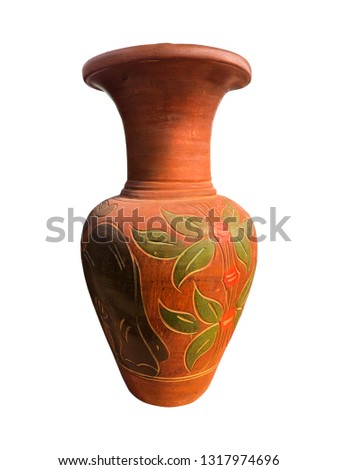 Beautiful ceramic pottery porcelain vase isolated on white background