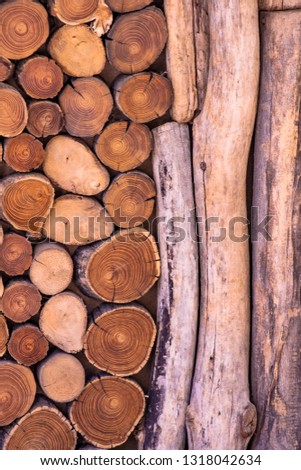 Natural wooden logs cut
