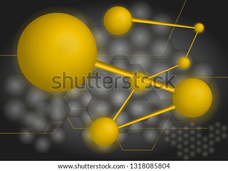 Gold DNA technology.Stylish background with gold atoms of the DNA in the cells of the digital build.