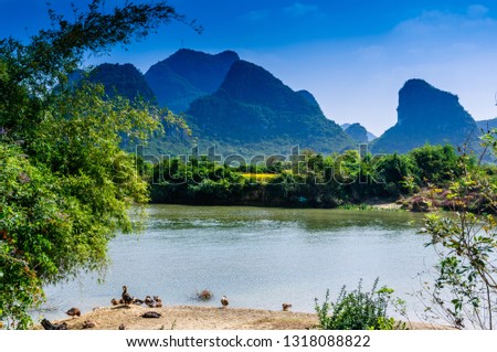 River and mountain scenery in summer