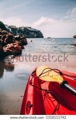 Summer Kayak in beach before going to the ocean. Summer Vacation concept canoe
