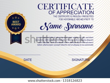 Creative Certificate Of Appreciation Award Template. Illustration Certificate Horizontal In A4 Size Pattern. Royalty-Free Stock Photo #1318126823