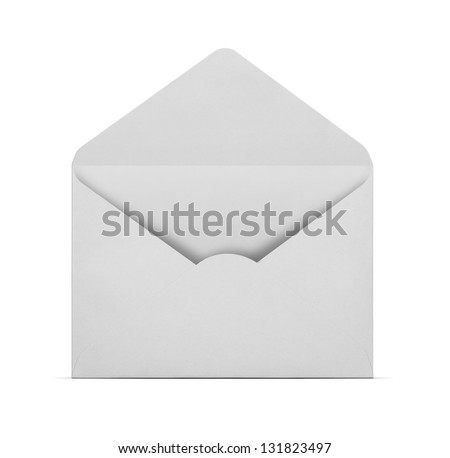 Blank open envelope isolated on white background with clipping path