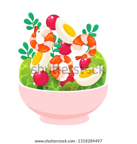 shrimp salad, 3D vector illustration