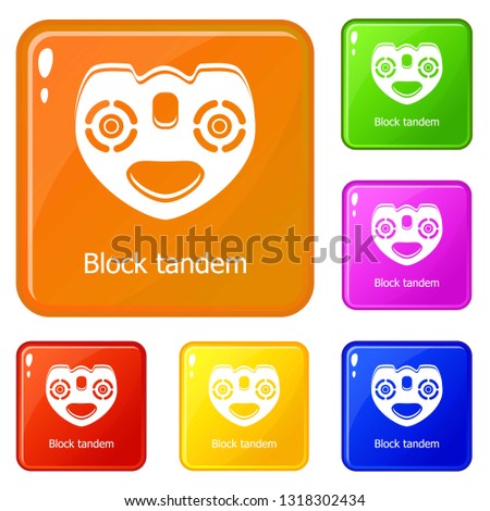 Block tandem icons set collection vector 6 color isolated on white background