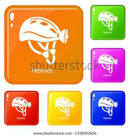 Helmet icons set collection vector 6 color isolated on white background
