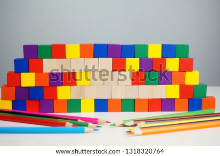 Conceptual photo of wooden blocks for text copy space. Selectively focused.                               