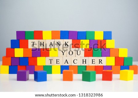 Conceptual photo of selective focus of wooden block with text thankful to teachers.                               