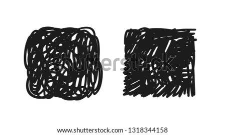 Hand drawn set of objects for design use. Black Vector doodle squares on white background.  Abstract pencil drawing. Artistic illustration grunge elements