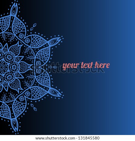 Blue Vector ornate frame with sample text. Perfect as invitation or announcement. All pieces are separate. Easy to change colors and edit.