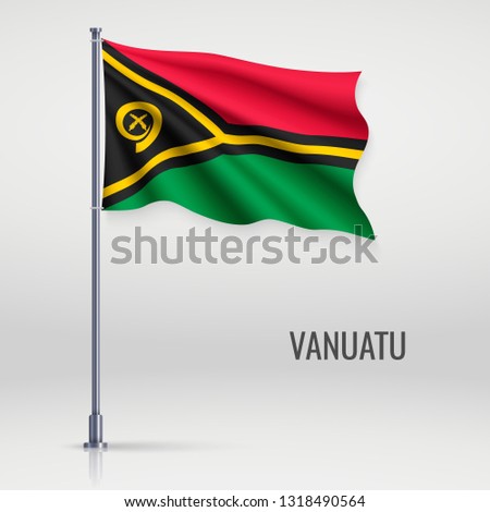 Waving flag of Vanuatu on flagpole. Template for independence day poster design