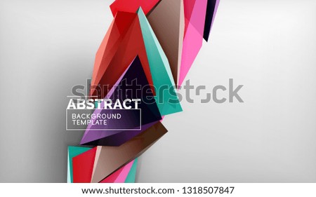 3d geometric triangular shapes abstract background, color triangles composition on grey backdrop, business or hi-tech conceptual wallpaper, vector illustration