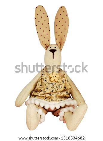 Isolated textile soft toy hare girl rabbit, easter bunny