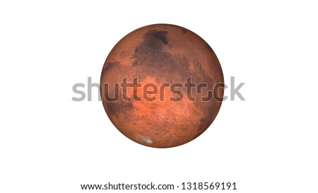 Planet Mars south pole of solar system render isolated flat picture without shadows on white background. Elements of this image furnished by NASA.